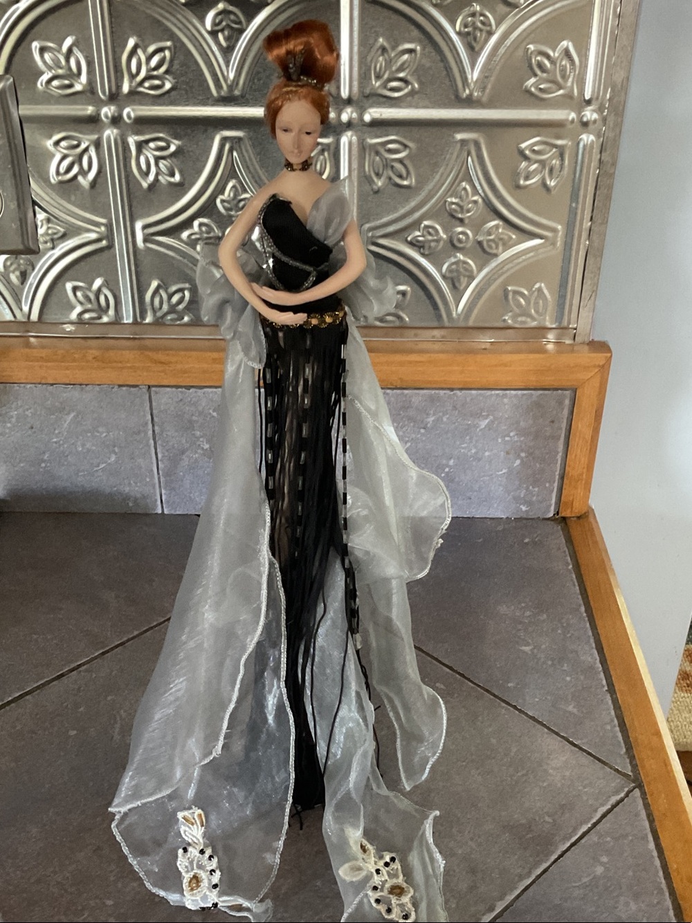 Elegant Black and Silver Decorative Figurine Doll
